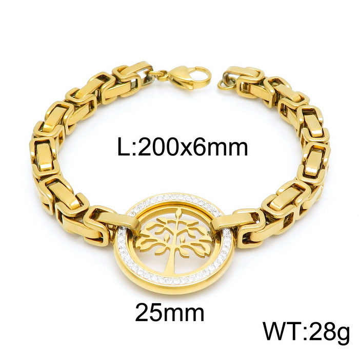 Wholesale Personalized Exaggerated Monolithic Chain Titanium Steel Full Diamond Hollow Tree of Life Christmas Bracelet